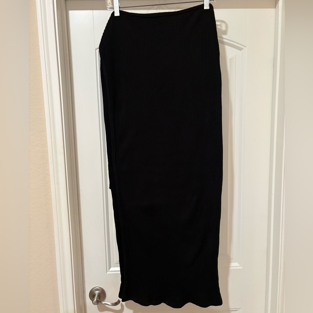 Baserange Brig Skirt Large NWT Black Organic Cotton Ribbed Wrap Midi Skirt - Picture 8 of 15